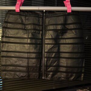 H&M Black Leather Mesh Stretch Short Mini Skirt Back Zipper